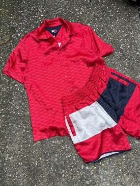 Kith X Tommy Hilfiger Satin Monogram Shirt Set and shorts Size S